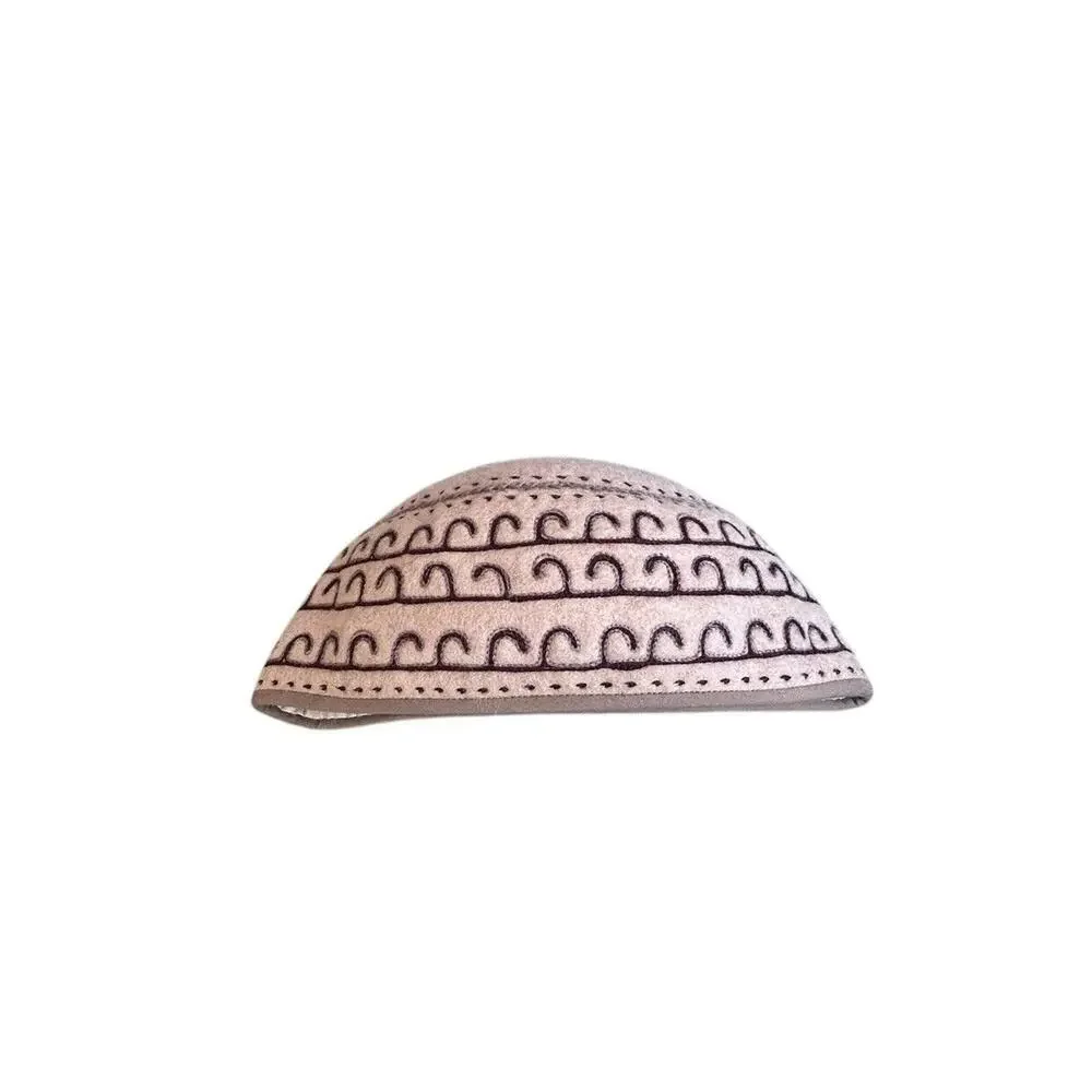 Kyrgyzstan Sheep Wool Beanie Beige And Brown Winter Hat Tumar Art Group - Picture 4 of 8